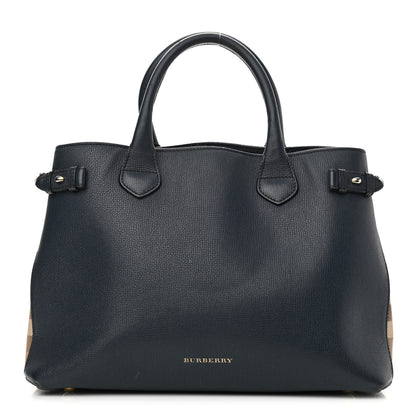 Burberry Calfskin House Check Medium Banner Tote Ink Blue 1 of 18