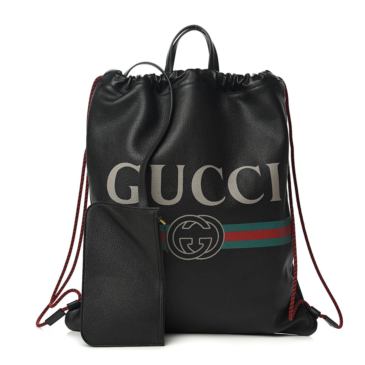 Calfskin Logo Drawstring Backpack Black