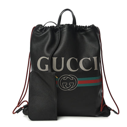 Gucci Calfskin Logo Drawstring Backpack Black 1 of 12