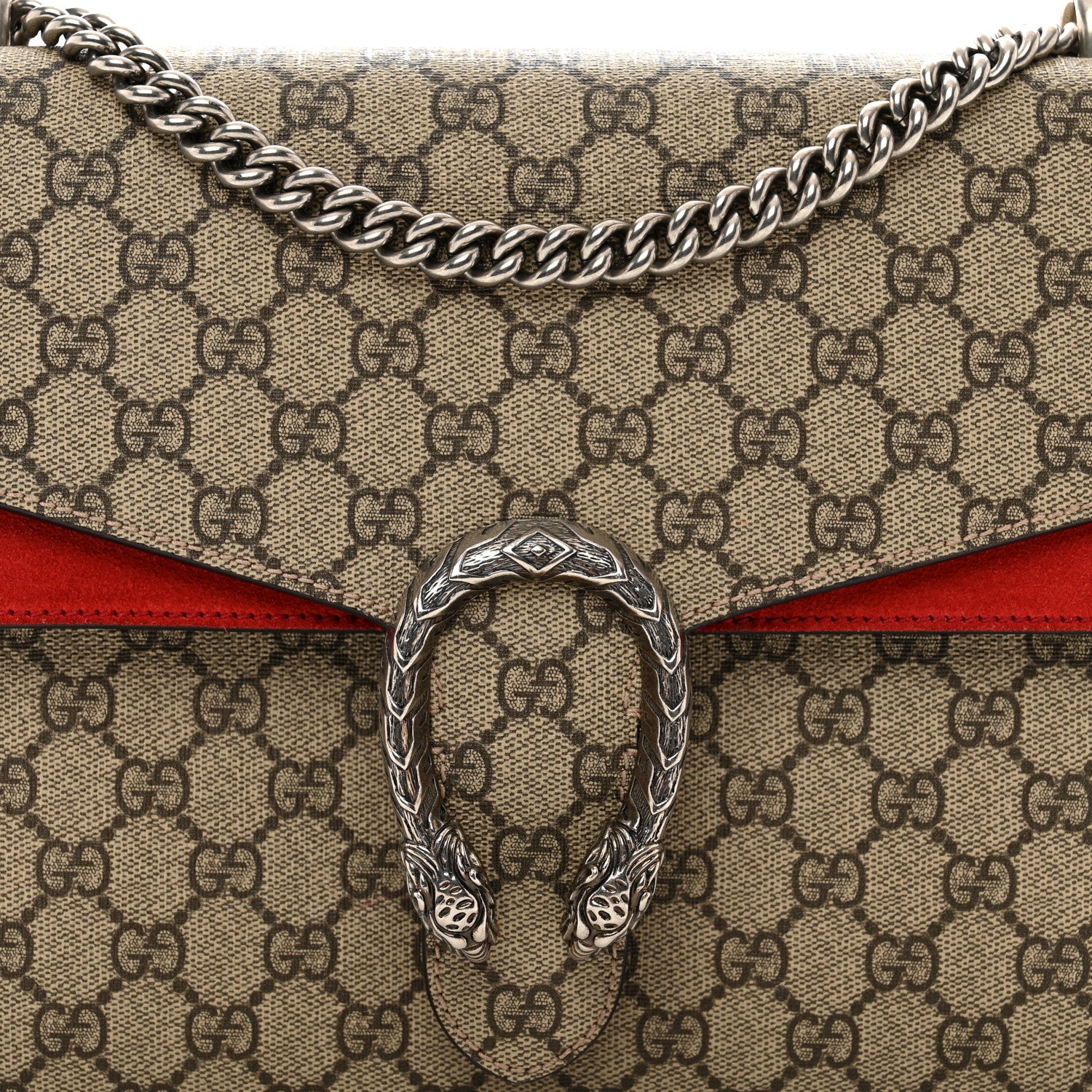 Gucci GG Supreme Monogram Suede Cudu Medium Dionysus Shoulder Bag Beige Ebony Vulcanic Red 5 of 15