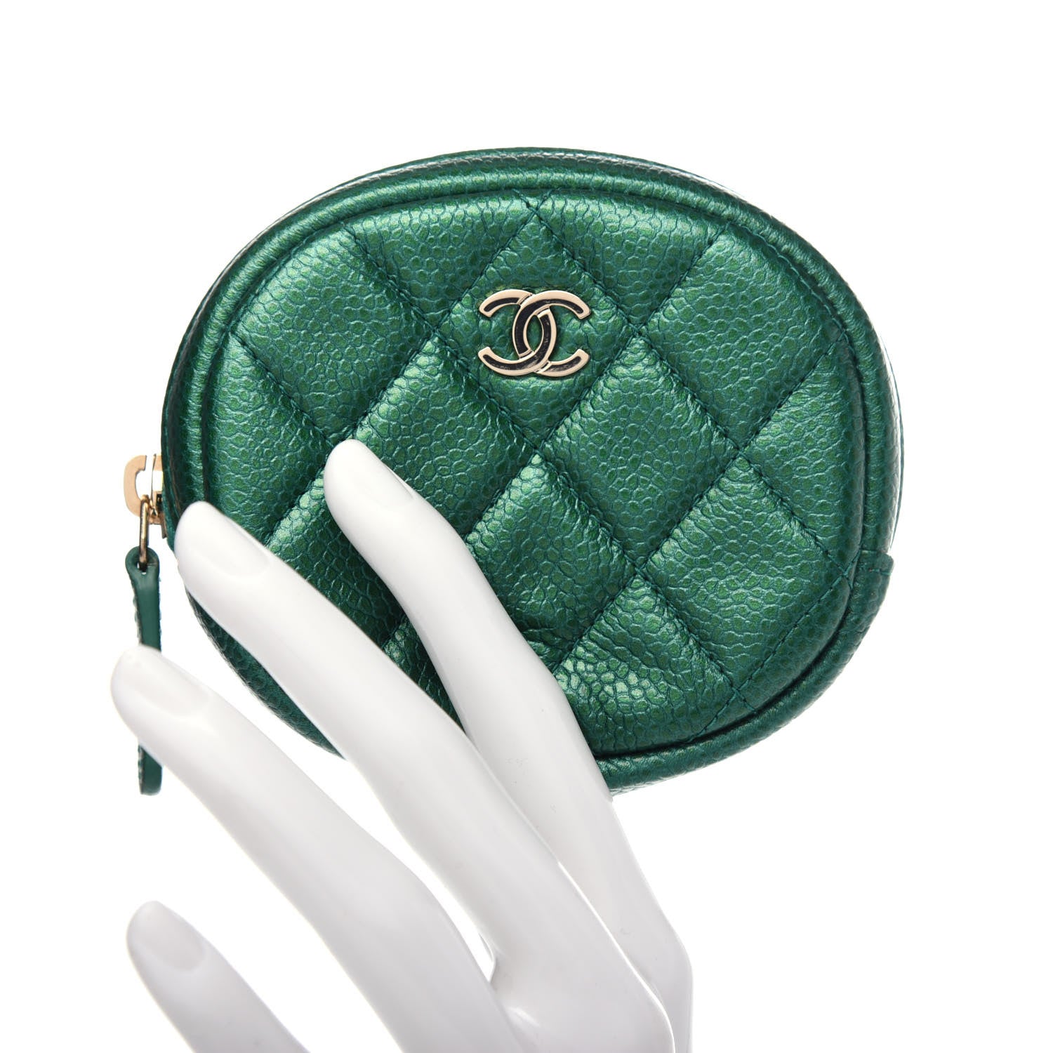 Chanel Metallic Caviar Quilted Zip Around Classic Coin Purse Green 2 of 7