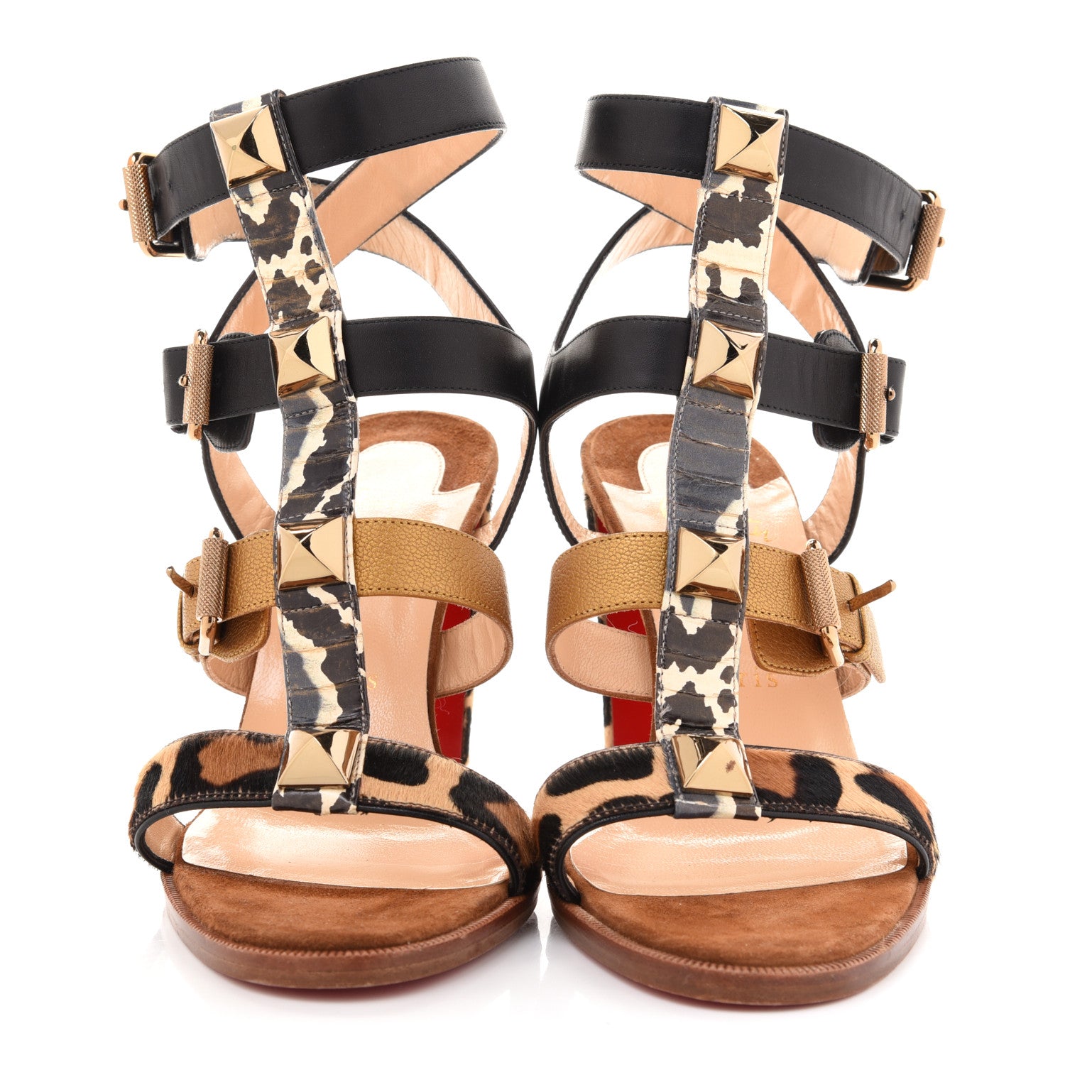 Christian Louboutin Calfskin Pony Hair Suede Leopard Print Sandals 38 2 of 12