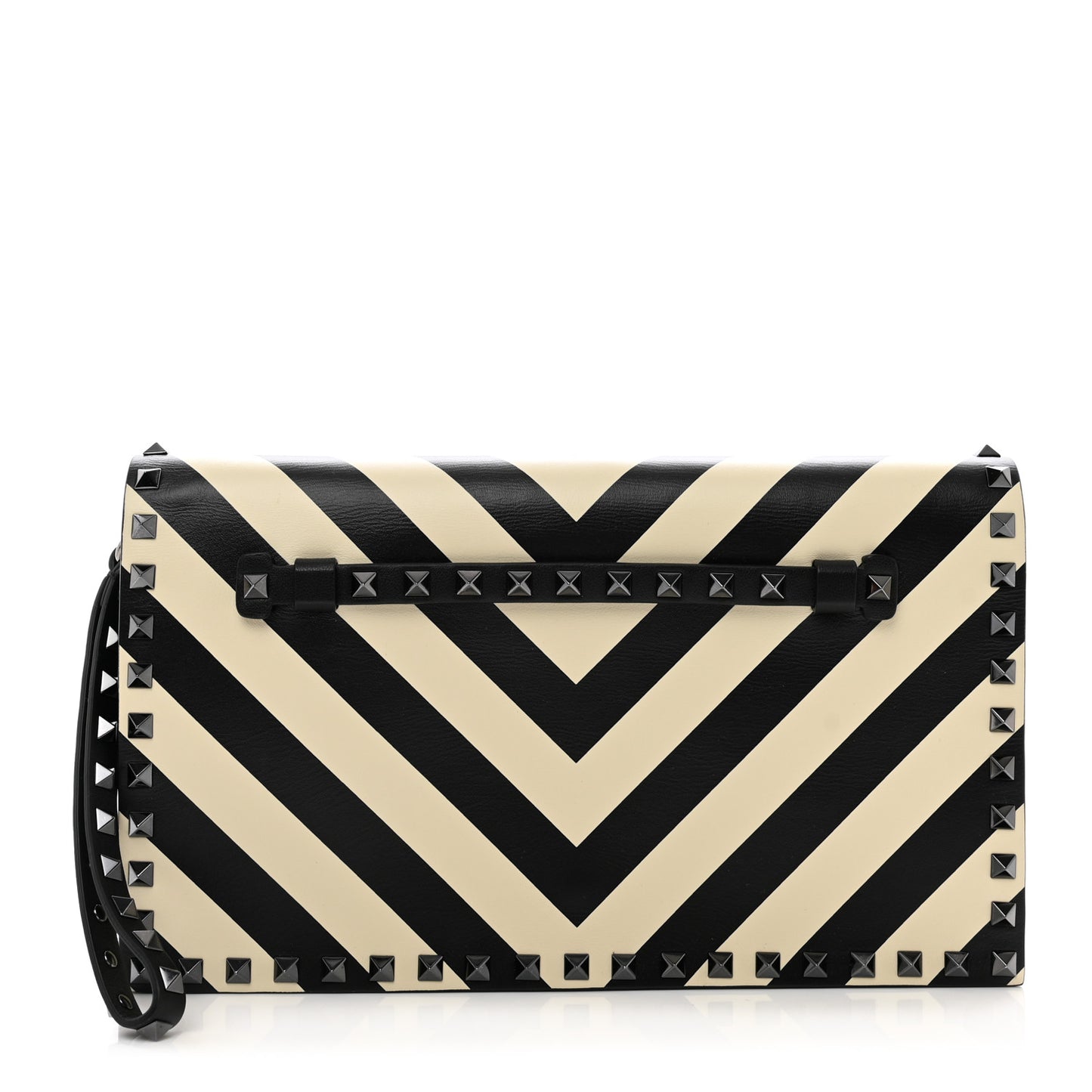 Nappa Chevron Striped Rockstud Wristlet Clutch Light Ivory Black