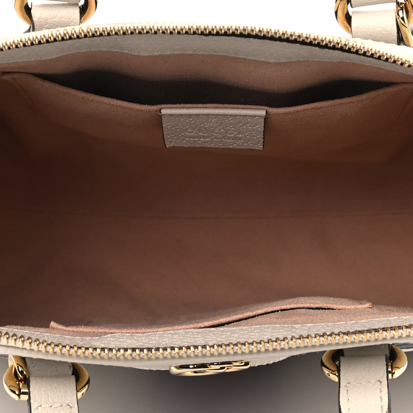 Textured Calfskin Web Small Ophidia Tote Bag Mystic White