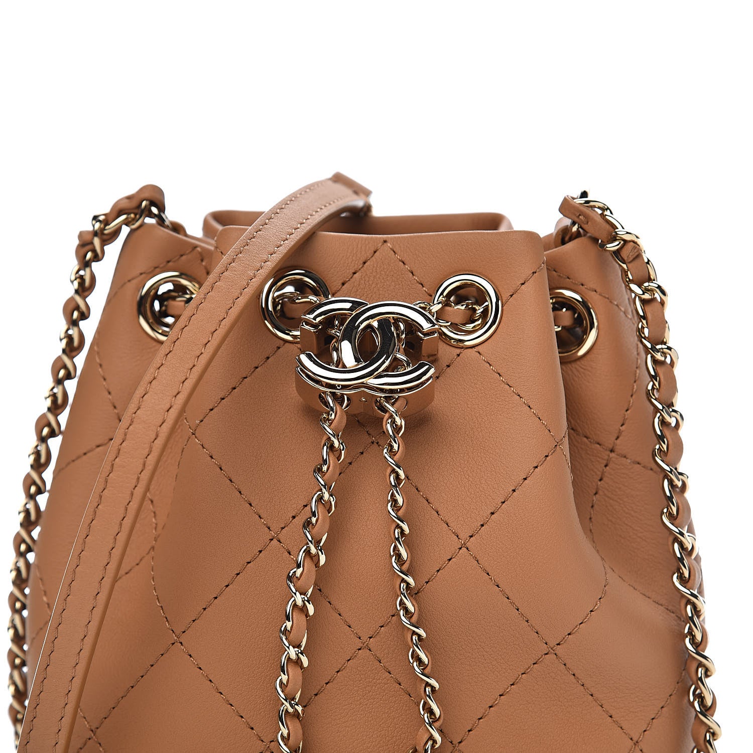 Chanel Calfskin Stitched Chain Bucket Bag Beige 10 of 11