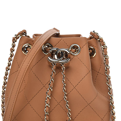 Chanel Calfskin Stitched Chain Bucket Bag Beige 10 of 11