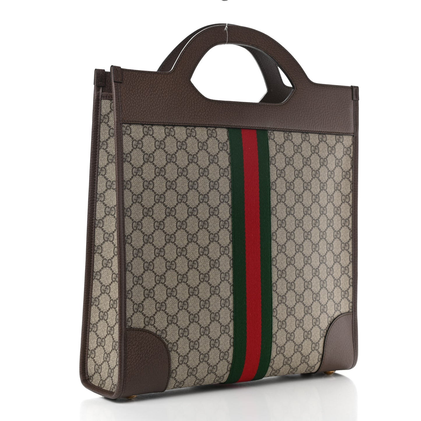 GG Supreme Monogram Textured Calfskin Web Medium Ophidia Slip Handle Tote Beige Ebony New Acero