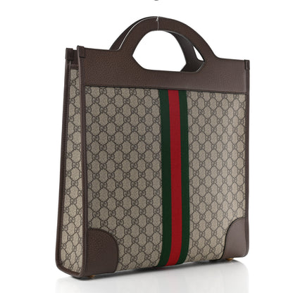 Gucci GG Supreme Monogram Textured Calfskin Web Medium Ophidia Slip Handle Tote Beige Ebony New Acero 3 of 9
