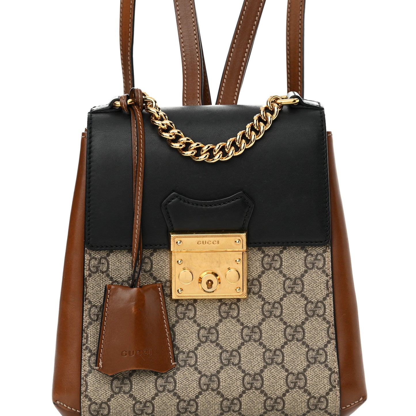GG Supreme Monogram Calfskin Padlock Backpack Beige Cuir Black