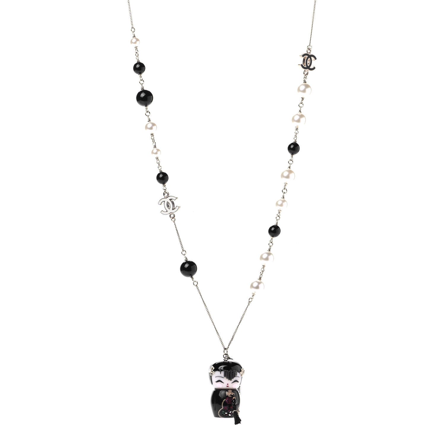 Chanel Pearl Paris Shanghai China Doll Necklace Black 1 of 5