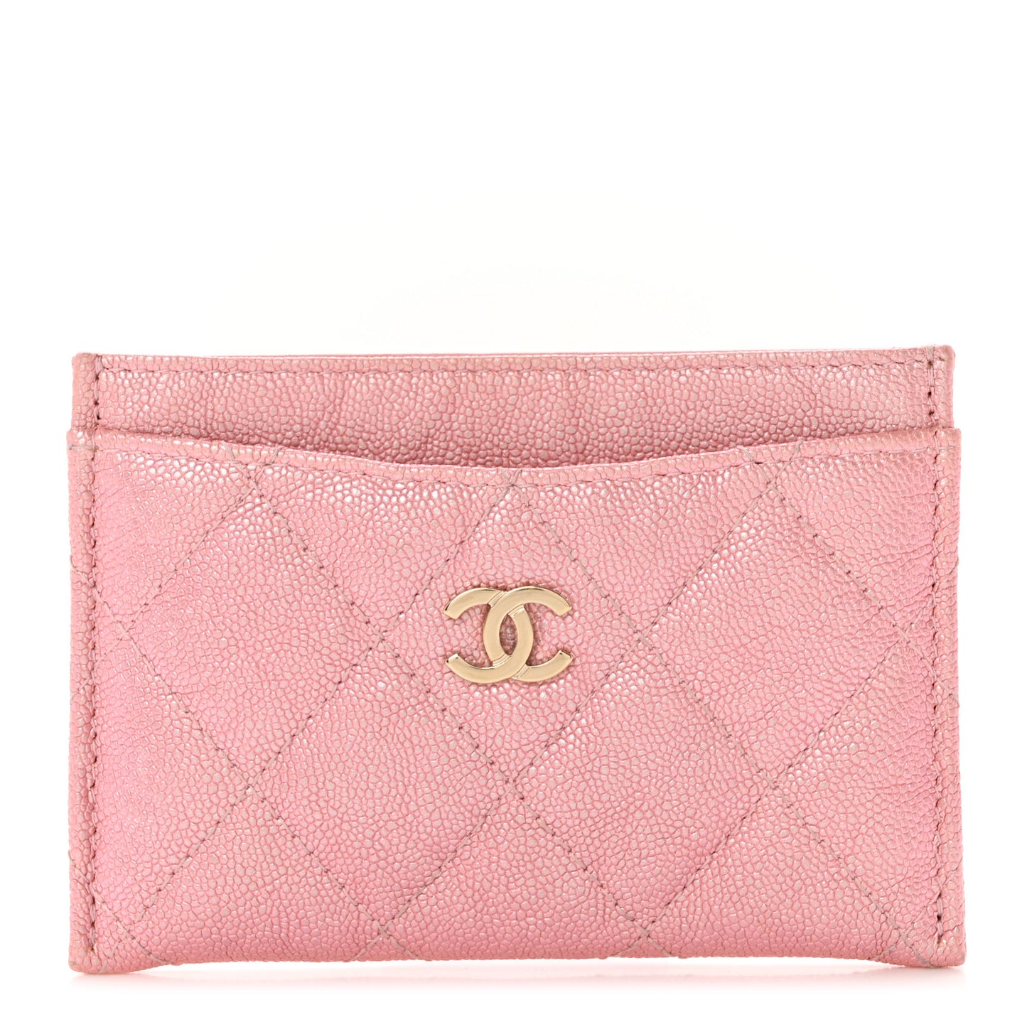 Iridescent Caviar Quilted Card Holder Rose Pink