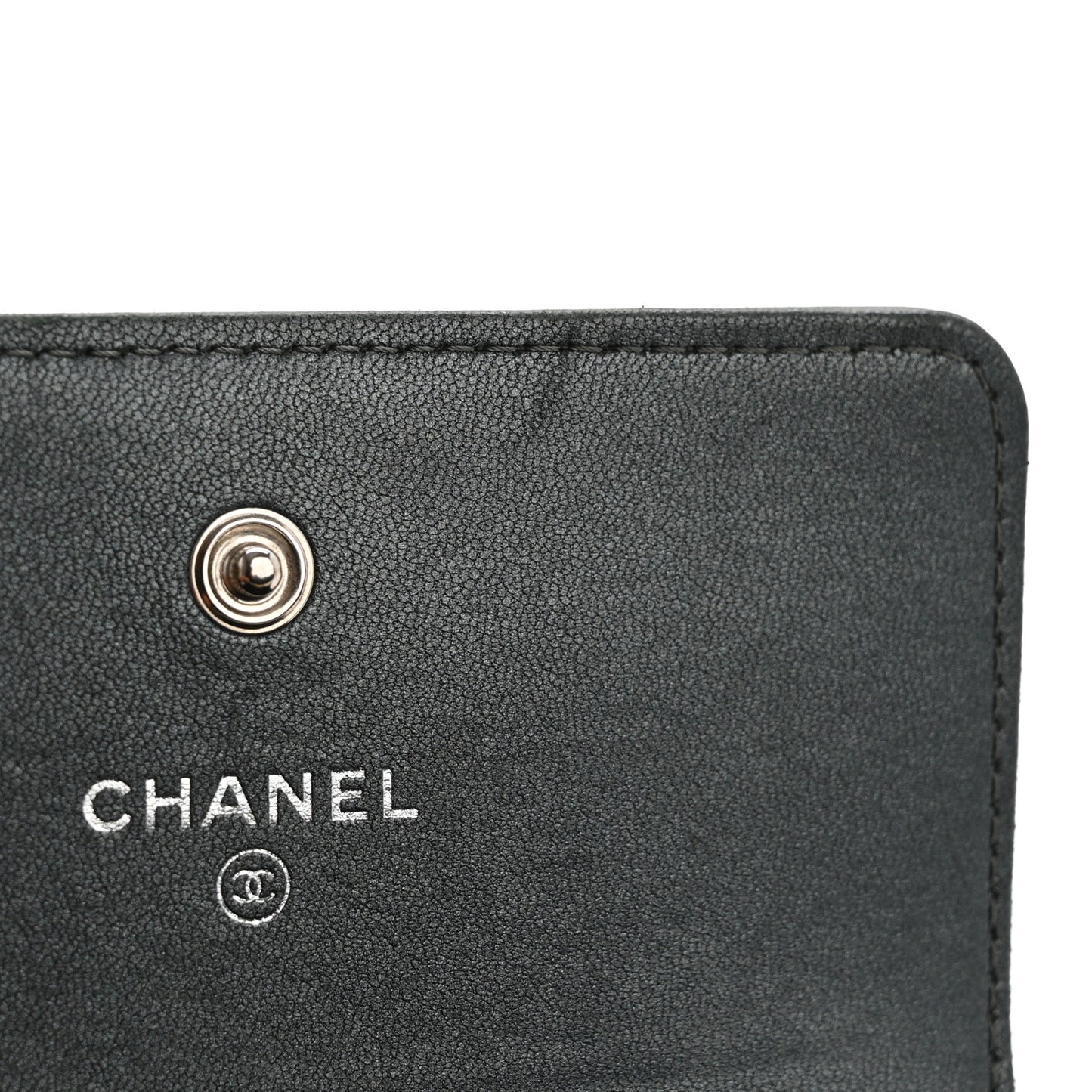 Metallic Caviar Quilted Vintage Mademoiselle Flap Card Holder Charcoal
