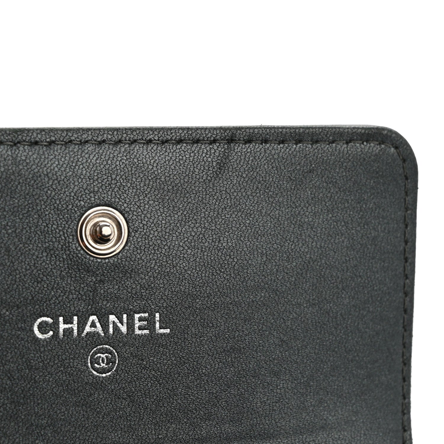 Chanel Metallic Caviar Quilted Vintage Mademoiselle Flap Card Holder Charcoal 13 of 14
