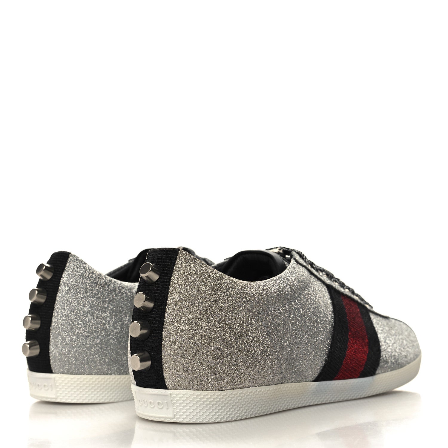 Gucci Glitter Fabric Studded Web Womens Sneakers 36.5 Silver 4 of 8
