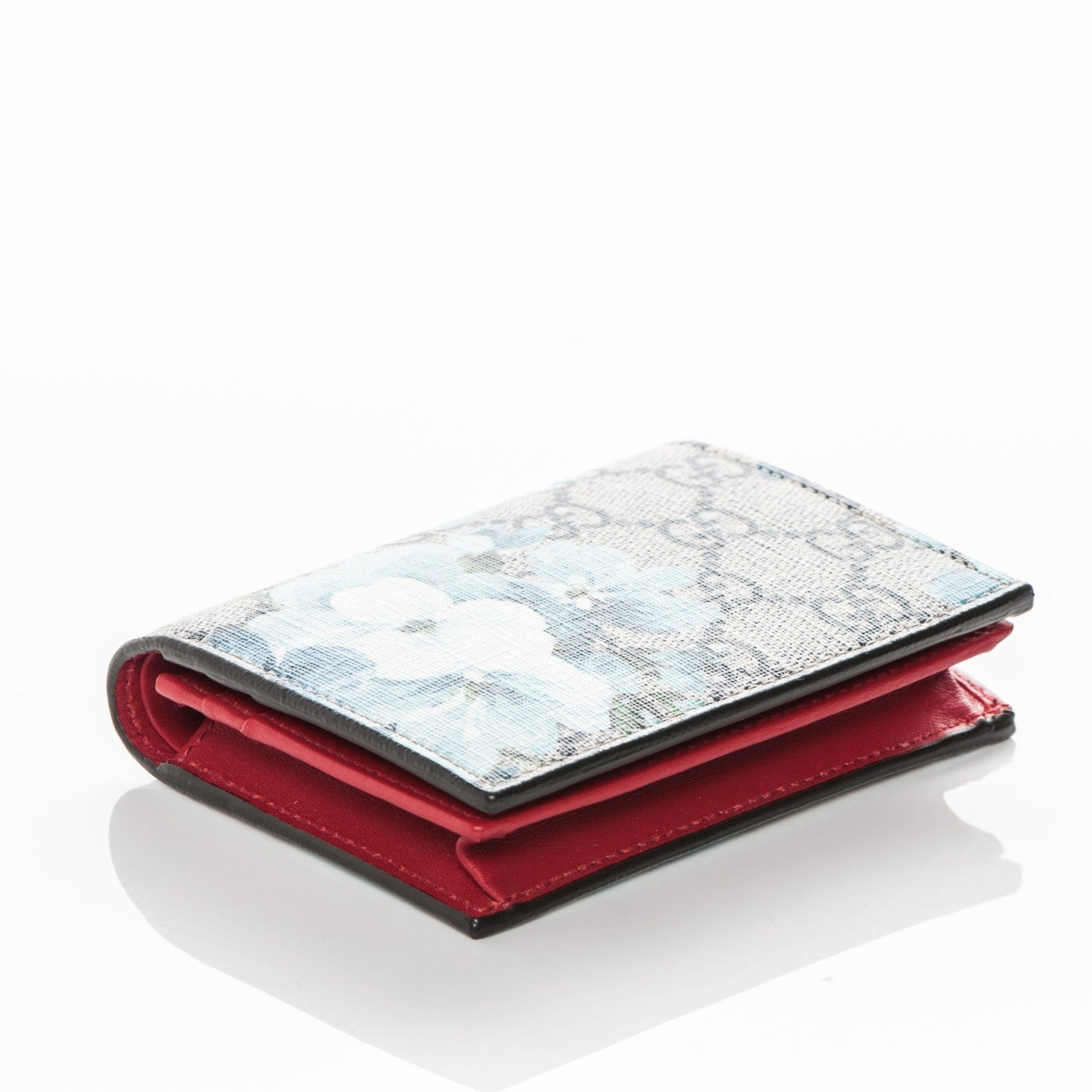 Gucci GG Supreme Monogram Blooms Card Case Beige Blue Navy Hibiscus Red 4 of 7