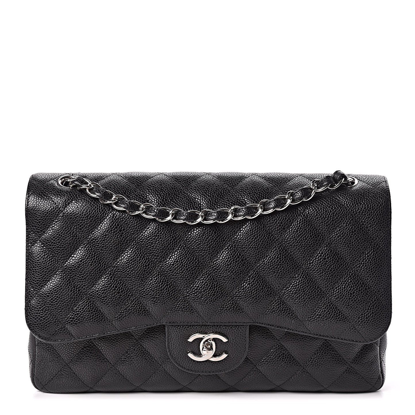Caviar Quilted Jumbo Double Flap Black