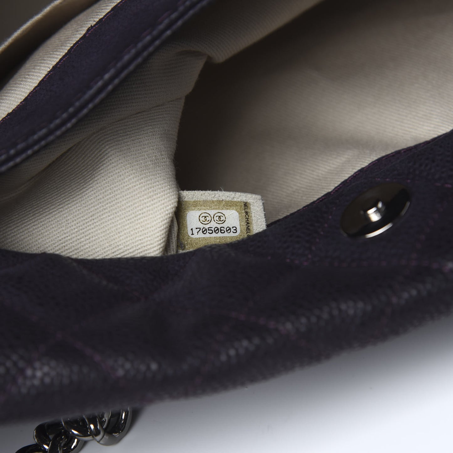 Iridescent Caviar Quilted Lady Pearly Tote Purple