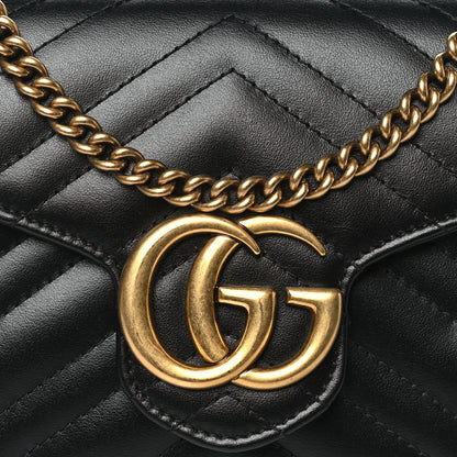 Gucci Calfskin Matelasse GG Marmont Chain Wallet Black 8 of 10