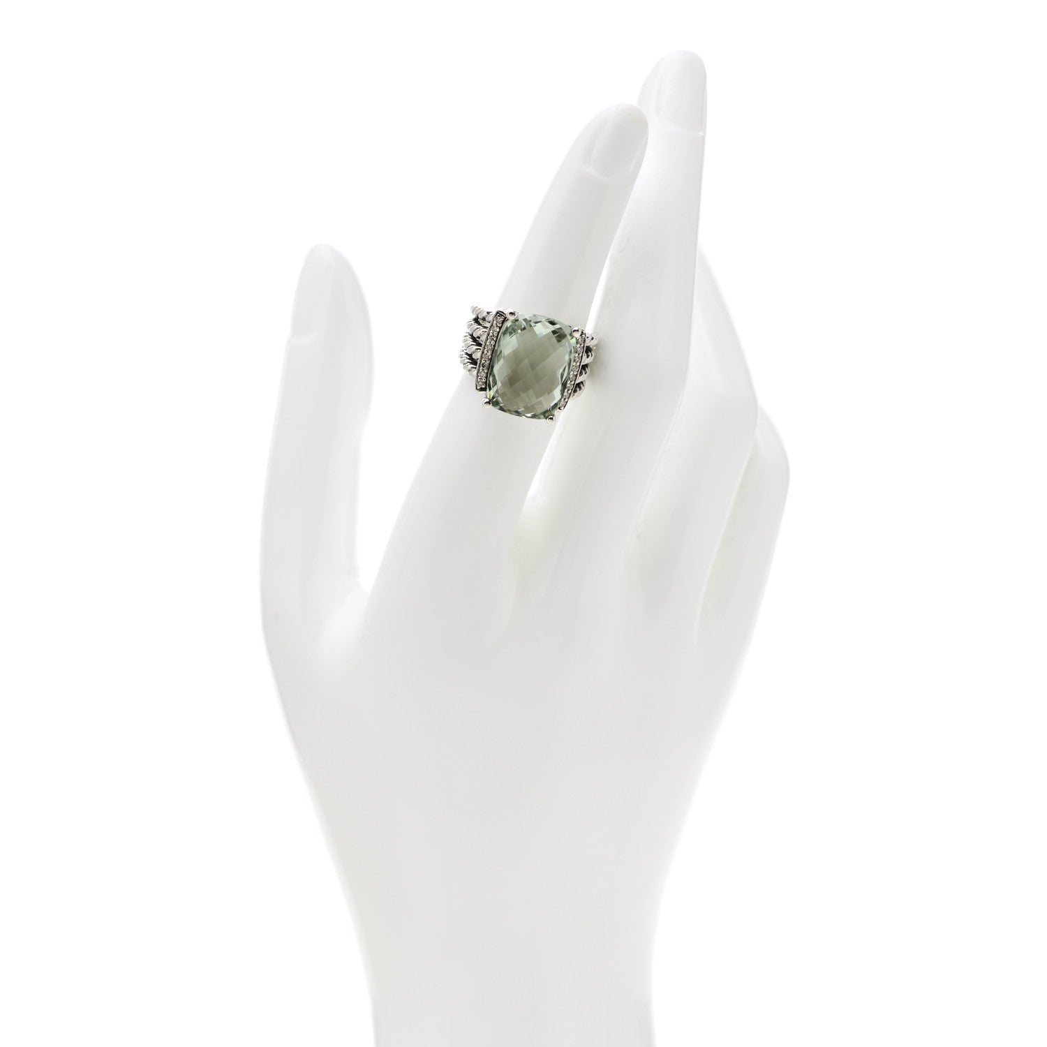 David Yurman Sterling Silver Diamond Prasiolite 16mm Wheaton Ring 52 6 2 of 7
