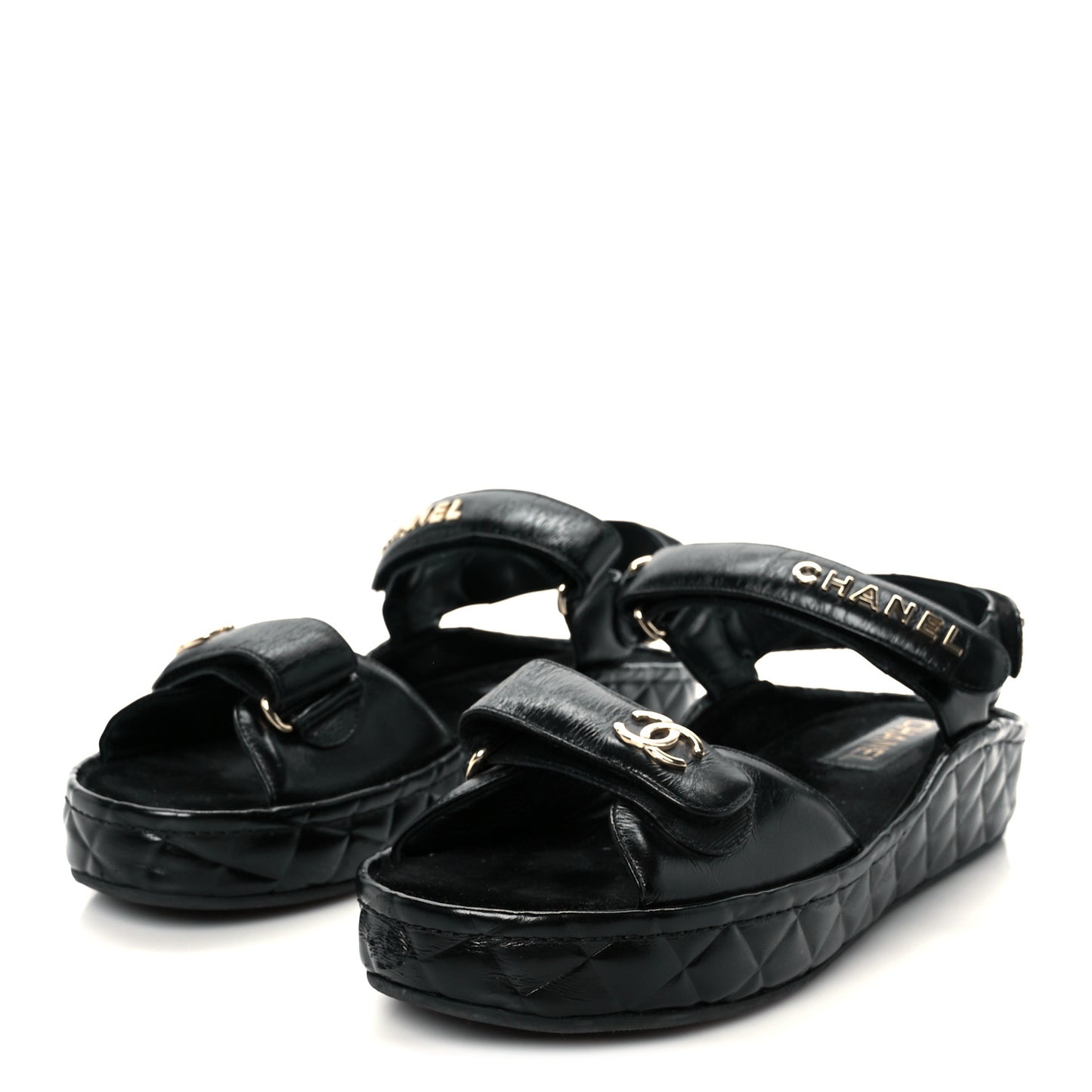 Shiny Calfskin Logo Platform Sandals 41 Black