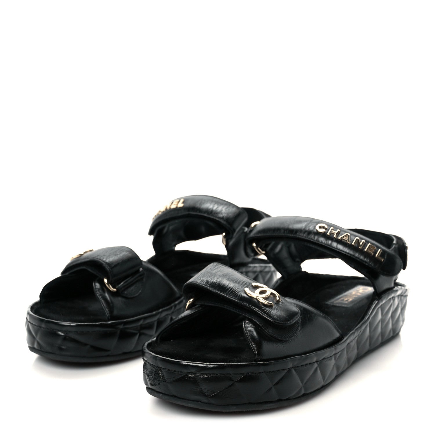 Chanel Shiny Calfskin Logo Platform Sandals 41 Black 4 of 9