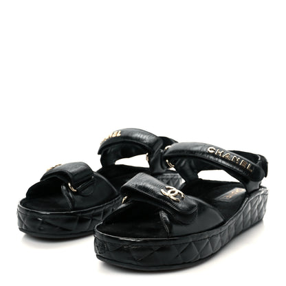 Chanel Shiny Calfskin Logo Platform Sandals 41 Black 4 of 9