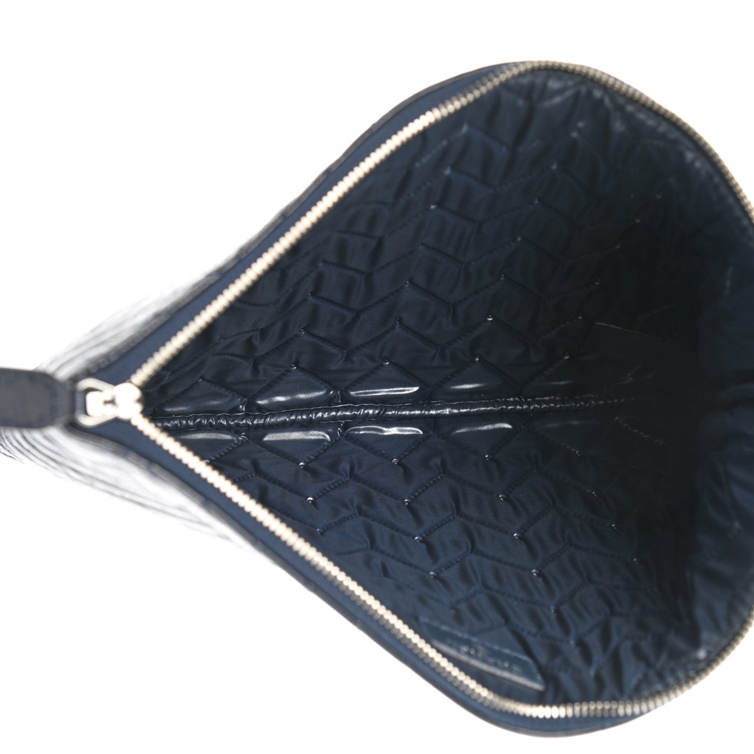 Chanel Distressed Patent Chevron Quilted Medium CC Crossing Cosmetic Case Navy 5 of 7