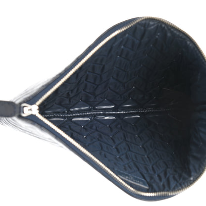 Chanel Distressed Patent Chevron Quilted Medium CC Crossing Cosmetic Case Navy 5 of 7