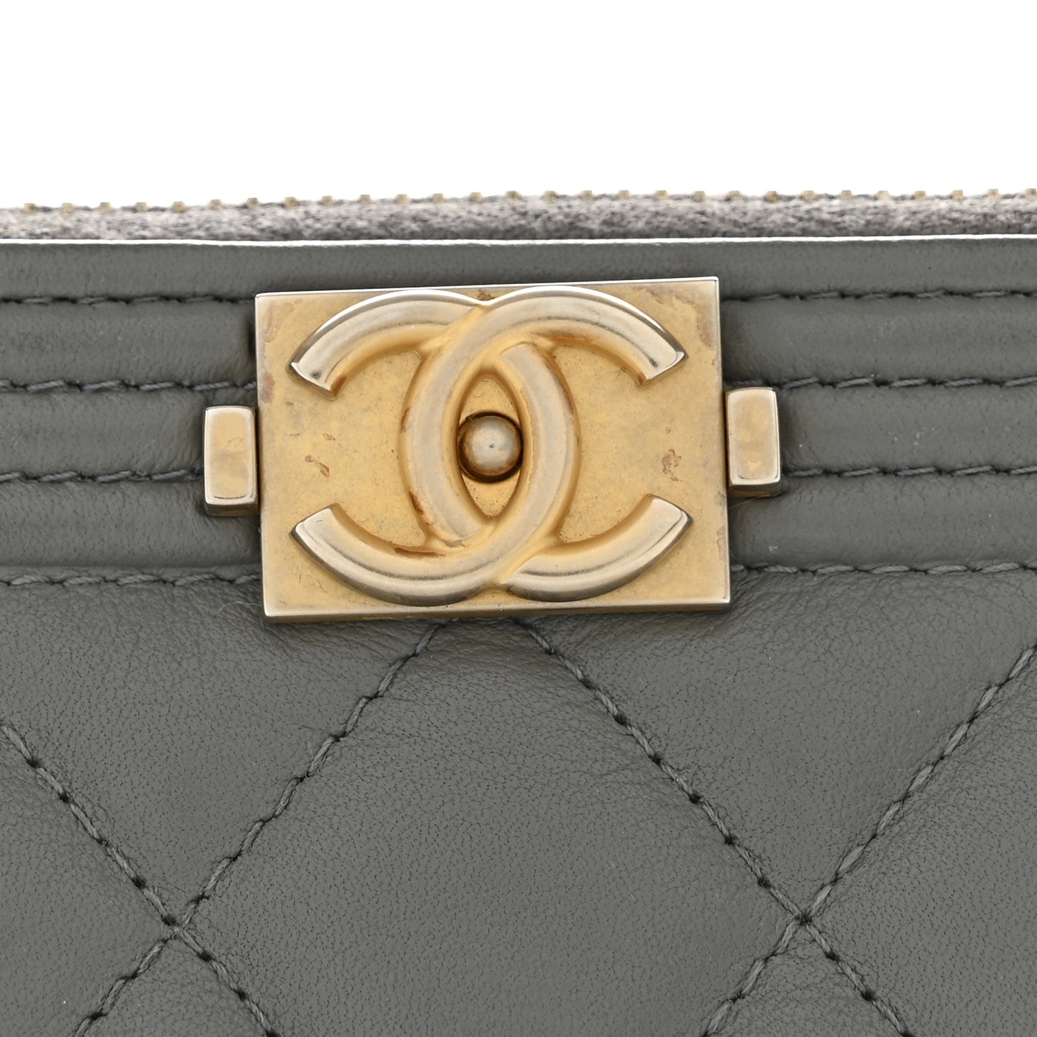 Chanel Lambskin Quilted Large Boy Zip Pouch Grey 9 of 10