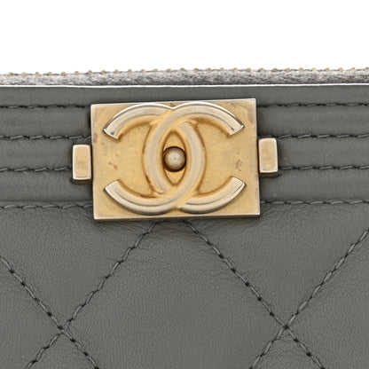 Chanel Lambskin Quilted Large Boy Zip Pouch Grey 9 of 10