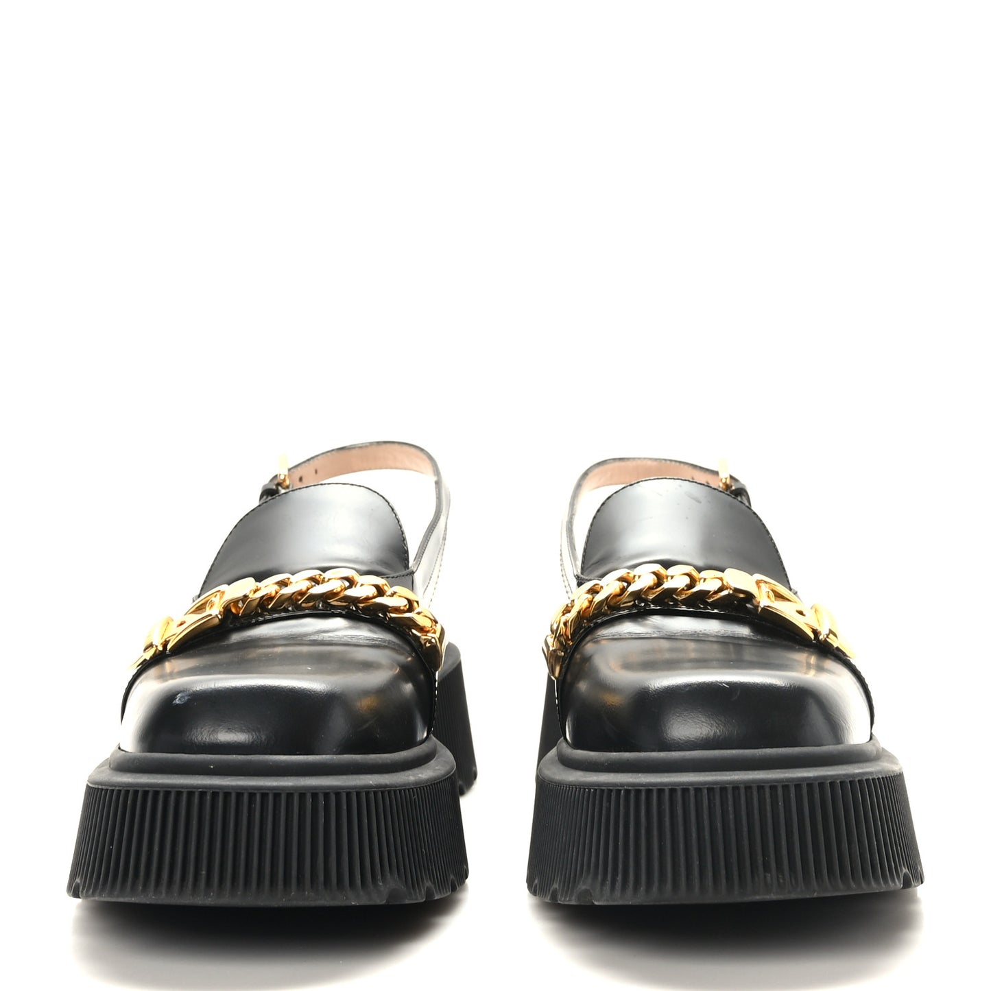 Calfskin Hundler Chain Slingback Slippers 39 Black