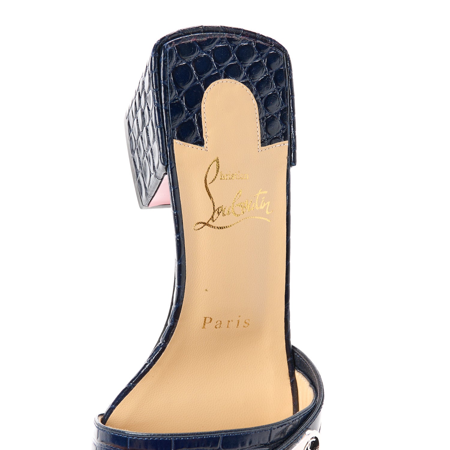 Christian Louboutin Calfskin Crocodile Embossed Lock Art 55 Ali Mule Sandals 36 Obscur 6 of 8