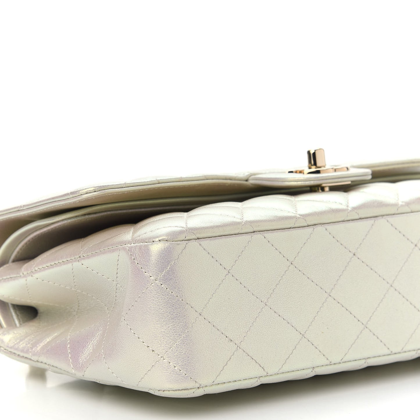 Iridescent Lambskin Quilted Medium Double Flap Ivory