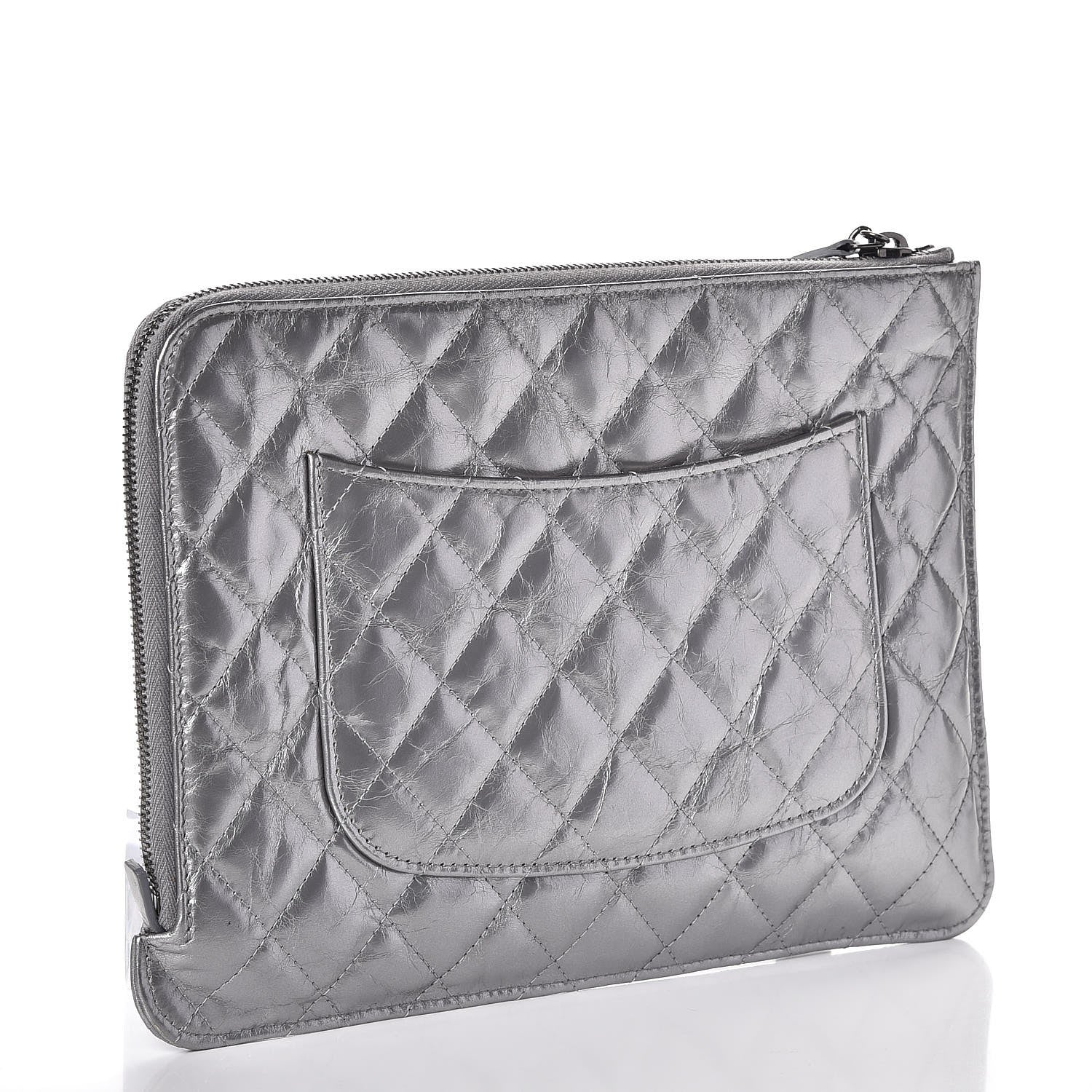 Chanel Metallic Aged Calfskin Quilted Medium Document Portfolio Holder Silver 3 of 8