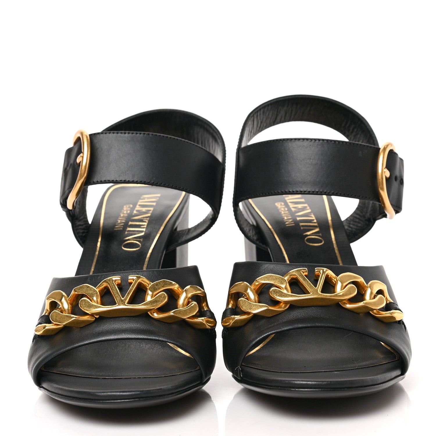 Valentino Garavani Calfskin VLogo Chain 85mm Sandals 37.5 Black 2 of 9
