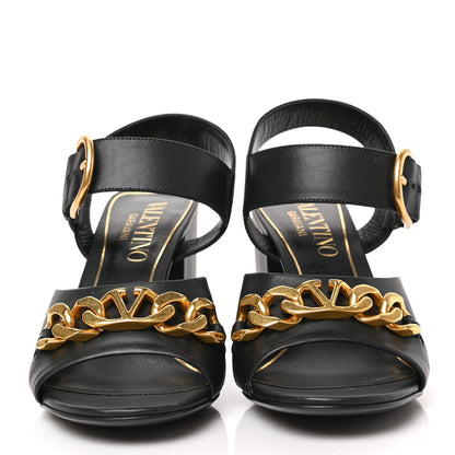 Valentino Garavani Calfskin VLogo Chain 85mm Sandals 37.5 Black 2 of 9
