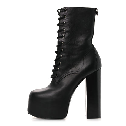 Saint Laurent Calfskin Mina Lace Up Platform Boots 40 Black 1 of 12