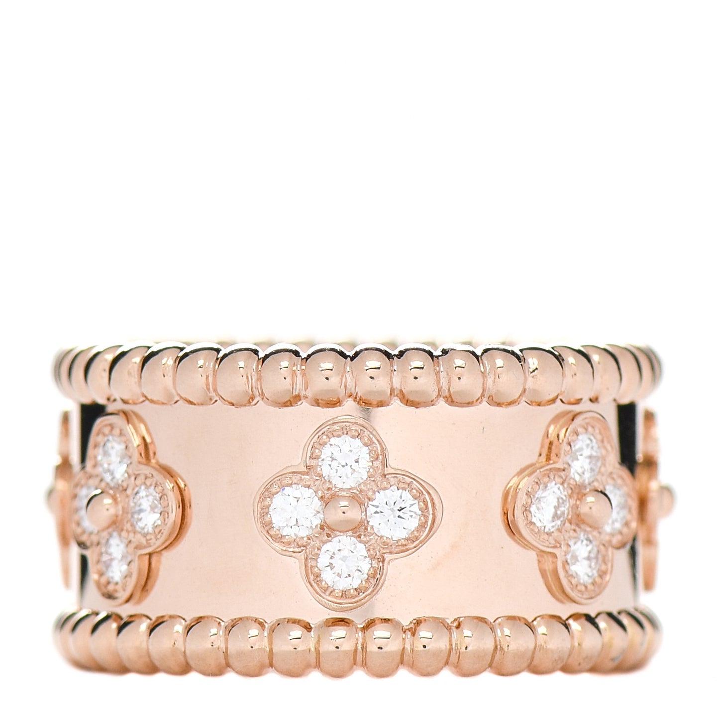 18K Rose Gold Diamond Small Perlee Clovers Ring 50/5.25