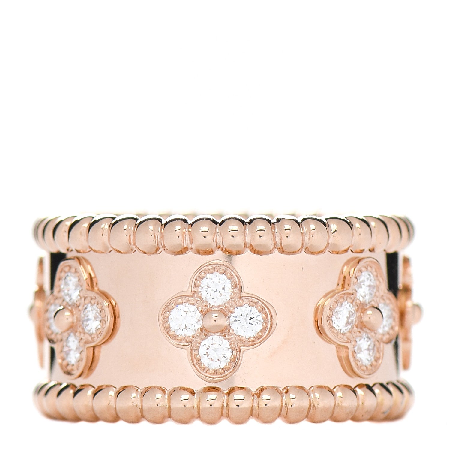Van Cleef & Arpels 18K Rose Gold Diamond Small Perlee Clovers Ring 50/5.25 3 of 4