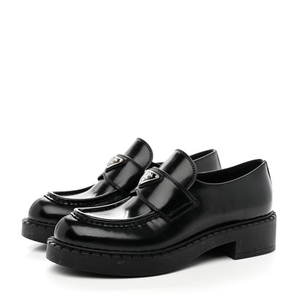 Prada Spazzolato Metal Triangle Logo 50mm Loafers 39 Black 3 of 13