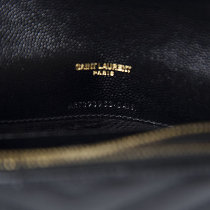 Saint Laurent Grain De Poudre Matelasse Chevron Monogram Envelope Chain Wallet Black 10 of 10