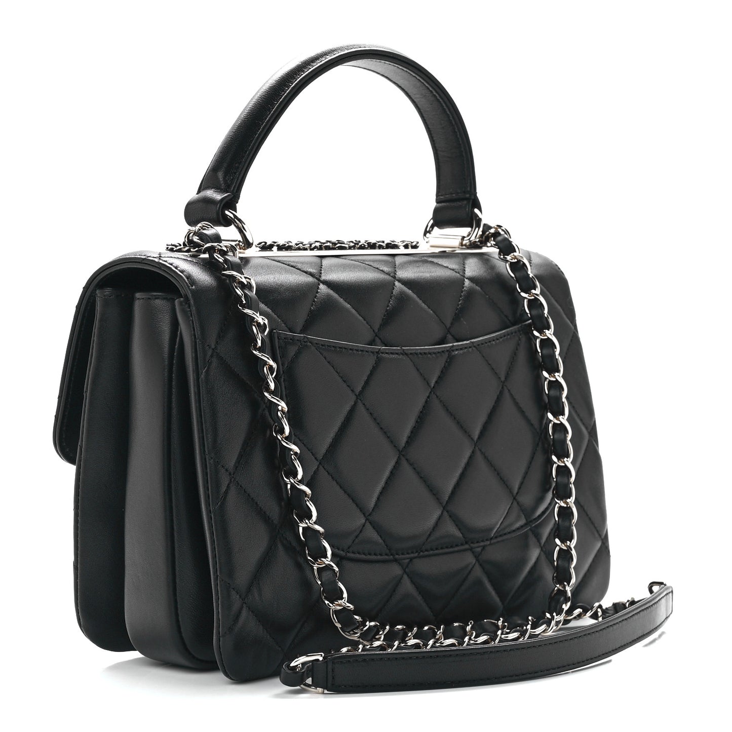 Lambskin Quilted Small Trendy CC Chain Dual Handle Flap Bag Black