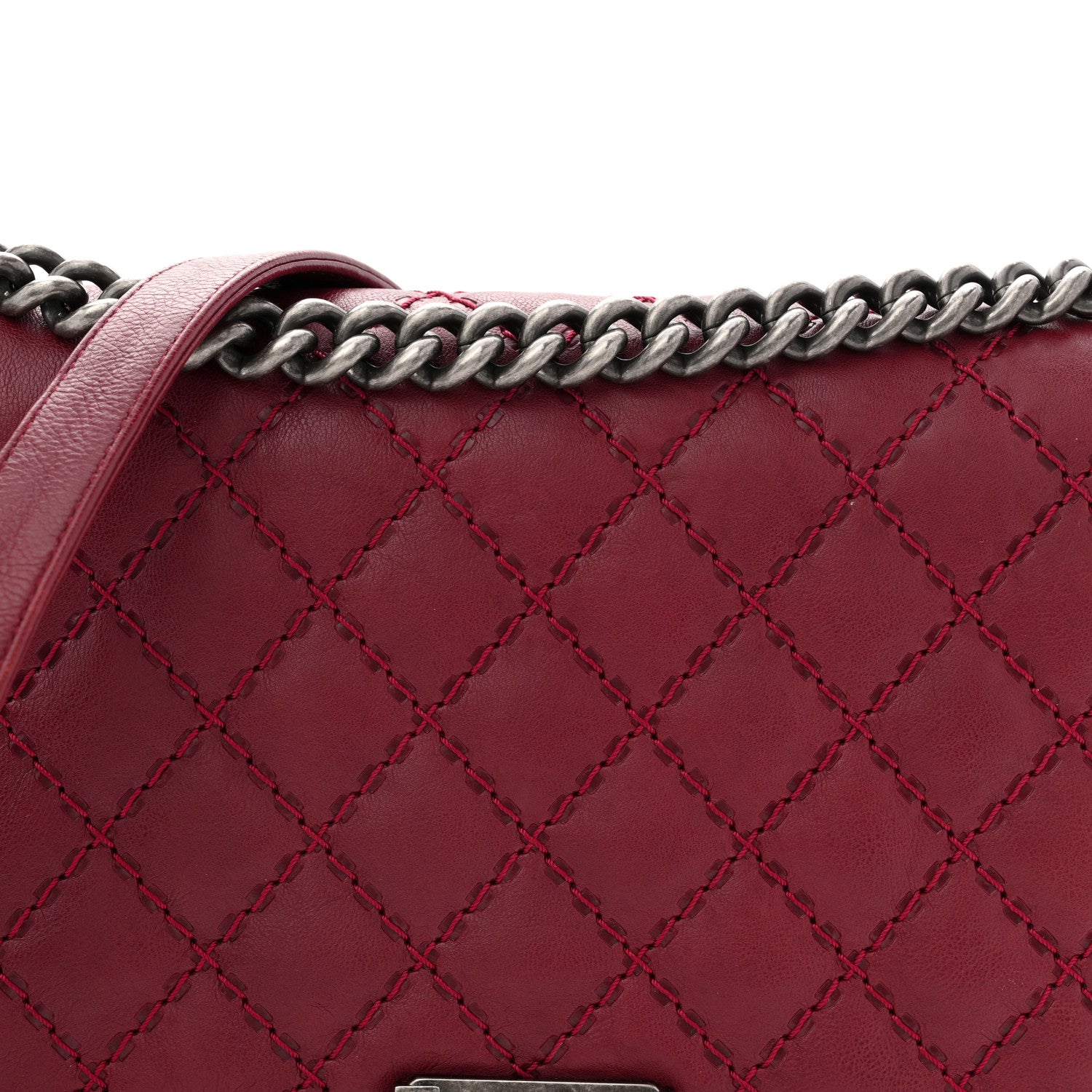 Chanel Calfskin Quilted Double Stitch New Medium Boy Flap Burgundy 8 of 12