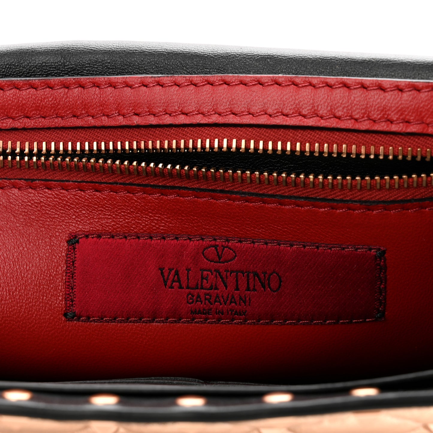 Metallic Lambskin Rockstud Spike Wallet on Chain Rame
