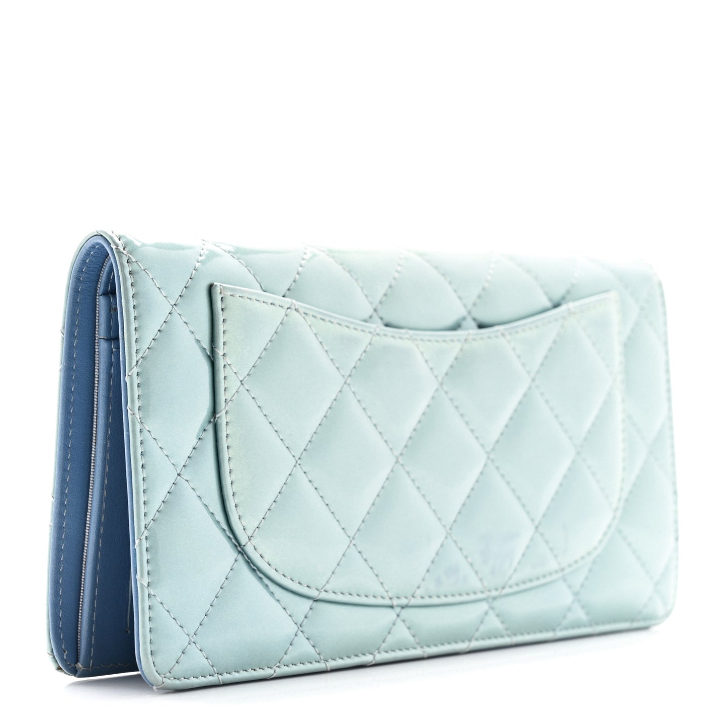 Patent Calfskin Quilted Yen Wallet Blue