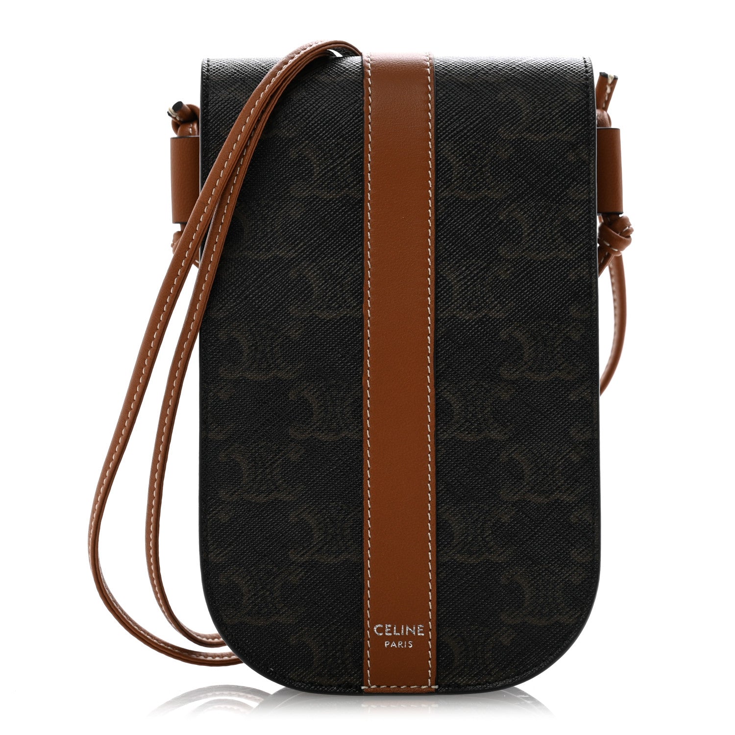 Celine Triomphe Canvas Lambskin Phone Pouch With Flap Tan 1 of 12