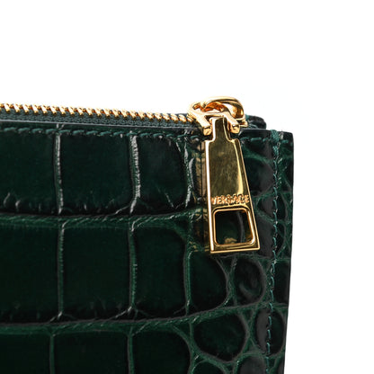 Versace Crocodile Embossed Calfskin Medusa Wristlet Green 7 of 7