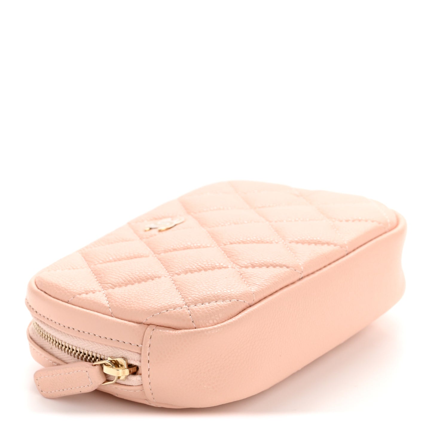 Caviar Quilted Small Curvy Pouch Cosmetic Case Light Pink