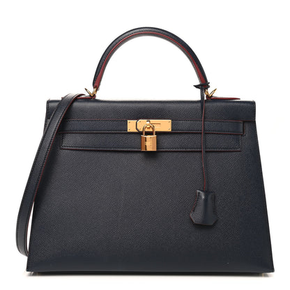 Hermes Epsom Contour Kelly Sellier 32 Bleu Indigo Rouge H 1 of 15