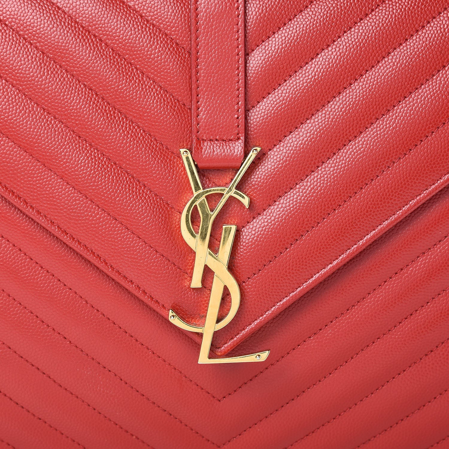 Saint Laurent Grain De Poudre Matelasse Chevron Large Monogram Satchel Lipstick Red 11 of 15